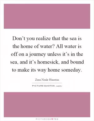 Don’t you realize that the sea is the home of water? All water is off on a journey unless it’s in the sea, and it’s homesick, and bound to make its way home someday Picture Quote #1