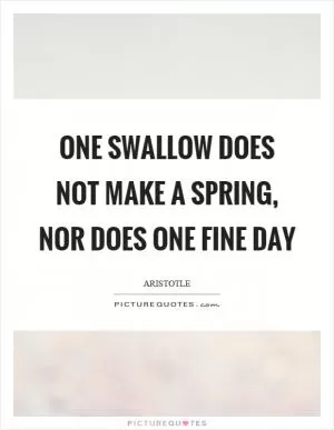 One swallow does not make a spring, nor does one fine day Picture Quote #1