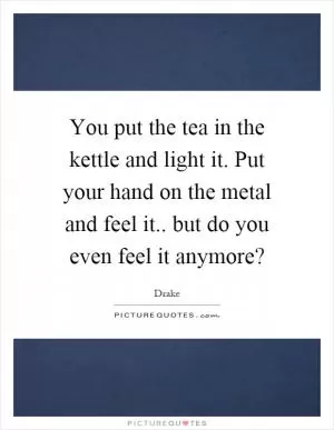 You put the tea in the kettle and light it. Put your hand on the metal and feel it.. but do you even feel it anymore? Picture Quote #1