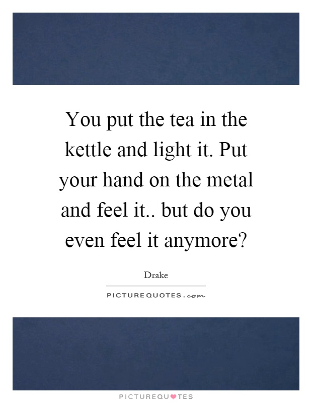 You put the tea in the kettle and light it. Put your hand on the metal and feel it.. but do you even feel it anymore? Picture Quote #1