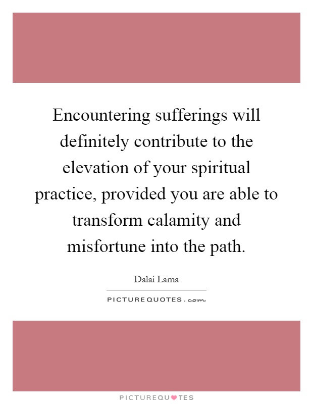 Encountering sufferings will definitely contribute to the elevation of your spiritual practice, provided you are able to transform calamity and misfortune into the path Picture Quote #1