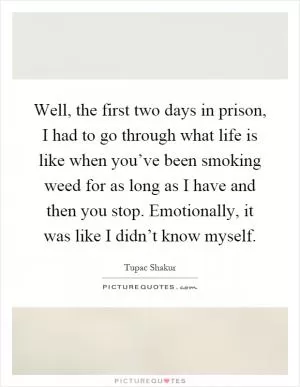 Well, the first two days in prison, I had to go through what life is like when you’ve been smoking weed for as long as I have and then you stop. Emotionally, it was like I didn’t know myself Picture Quote #1