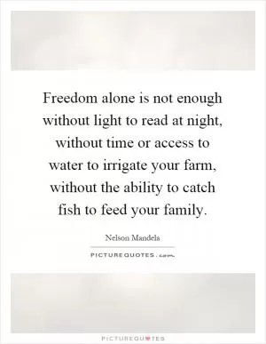 Freedom alone is not enough without light to read at night, without time or access to water to irrigate your farm, without the ability to catch fish to feed your family Picture Quote #1