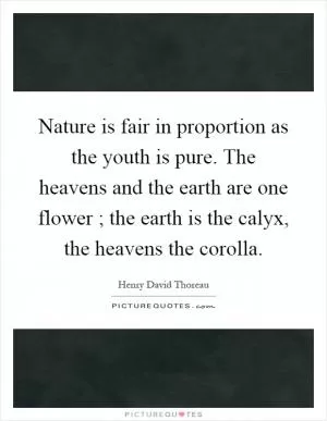 Nature is fair in proportion as the youth is pure. The heavens and the earth are one flower ; the earth is the calyx, the heavens the corolla Picture Quote #1