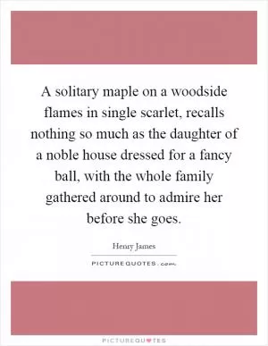 A solitary maple on a woodside flames in single scarlet, recalls nothing so much as the daughter of a noble house dressed for a fancy ball, with the whole family gathered around to admire her before she goes Picture Quote #1
