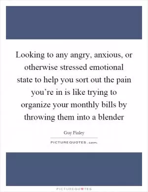 Looking to any angry, anxious, or otherwise stressed emotional state to help you sort out the pain you’re in is like trying to organize your monthly bills by throwing them into a blender Picture Quote #1