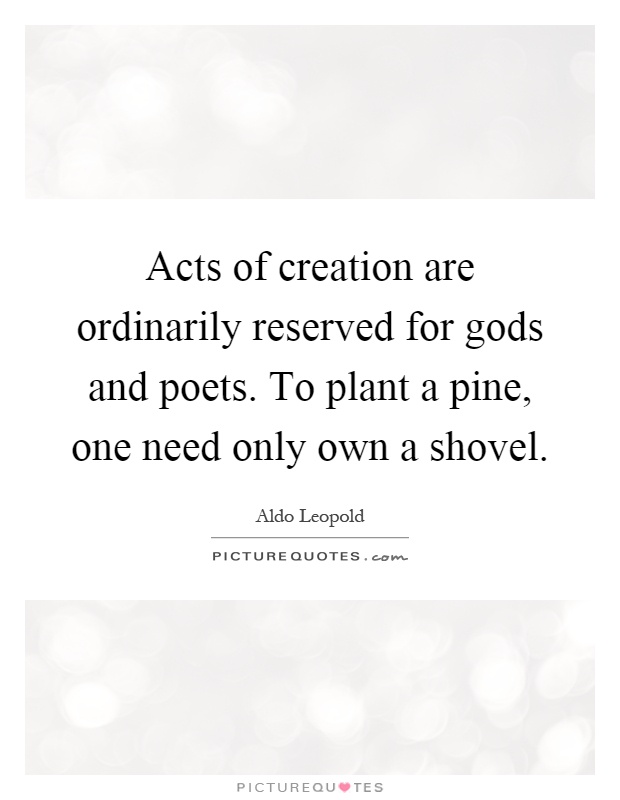 Acts of creation are ordinarily reserved for gods and poets. To plant a pine, one need only own a shovel Picture Quote #1