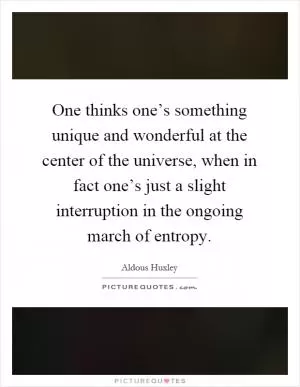 One thinks one’s something unique and wonderful at the center of the universe, when in fact one’s just a slight interruption in the ongoing march of entropy Picture Quote #1