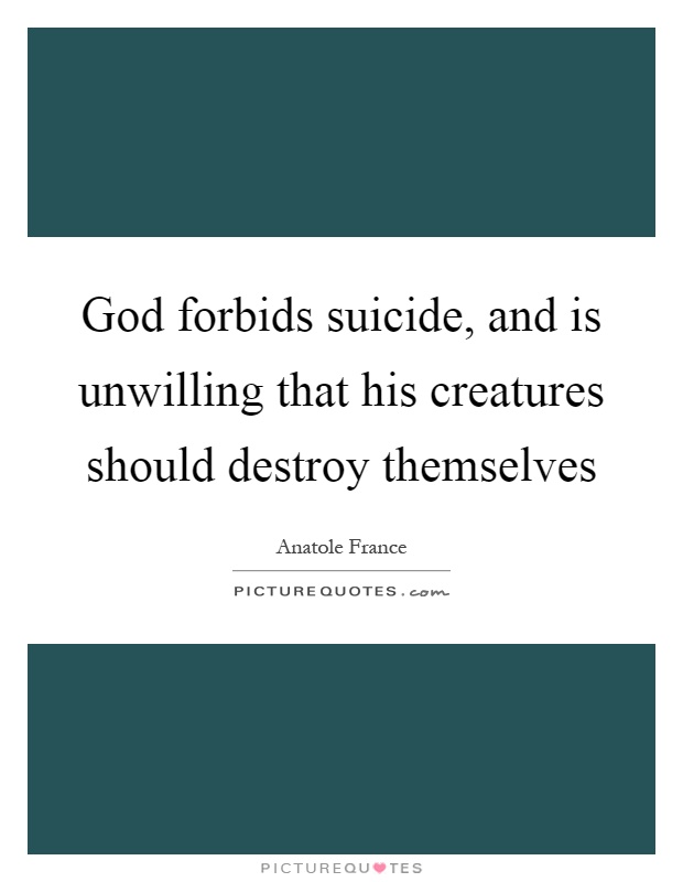God forbids suicide, and is unwilling that his creatures should destroy themselves Picture Quote #1