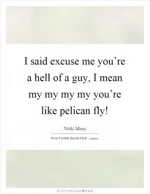 I said excuse me you’re a hell of a guy, I mean my my my my you’re like pelican fly! Picture Quote #1
