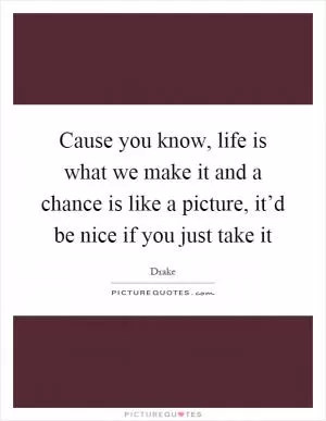 Cause you know, life is what we make it and a chance is like a picture, it’d be nice if you just take it Picture Quote #1