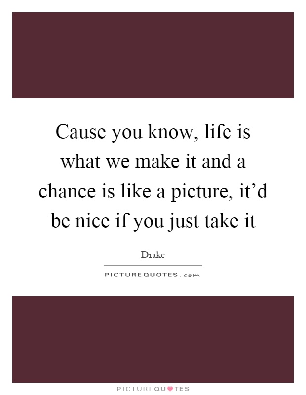 Cause you know, life is what we make it and a chance is like a picture, it'd be nice if you just take it Picture Quote #1
