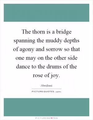 The thorn is a bridge spanning the muddy depths of agony and sorrow so that one may on the other side dance to the drums of the rose of joy Picture Quote #1
