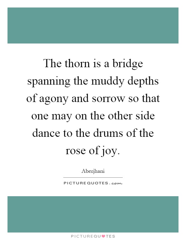 The thorn is a bridge spanning the muddy depths of agony and sorrow so that one may on the other side dance to the drums of the rose of joy Picture Quote #1