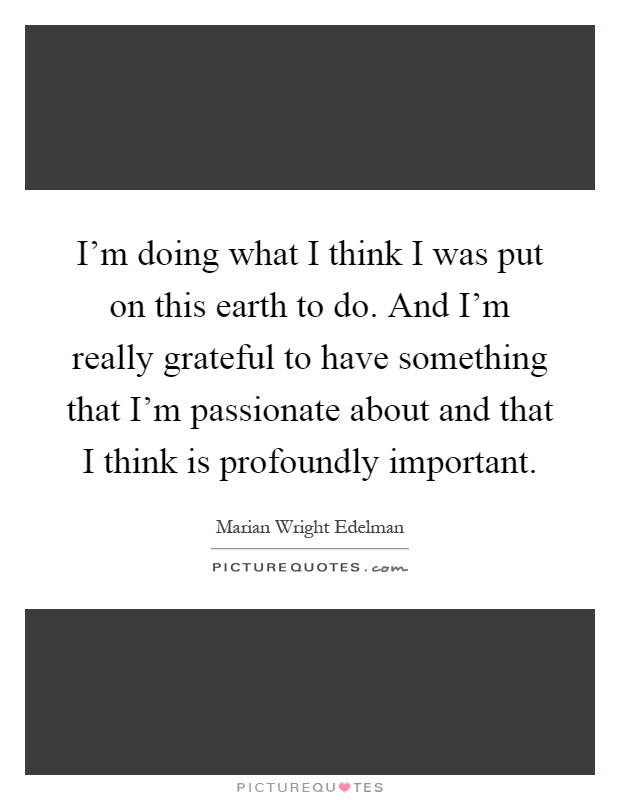 I'm doing what I think I was put on this earth to do. And I'm really grateful to have something that I'm passionate about and that I think is profoundly important Picture Quote #1