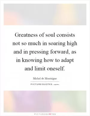 Greatness of soul consists not so much in soaring high and in pressing forward, as in knowing how to adapt and limit oneself Picture Quote #1