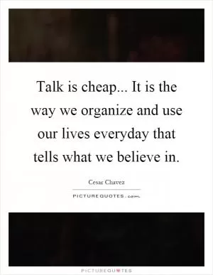 Talk is cheap... It is the way we organize and use our lives everyday that tells what we believe in Picture Quote #1