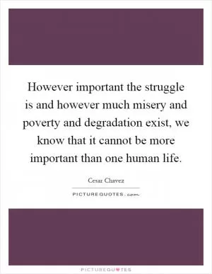 However important the struggle is and however much misery and poverty and degradation exist, we know that it cannot be more important than one human life Picture Quote #1