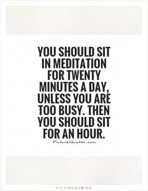 You should sit in meditation for twenty minutes a day, unless you are too busy. Then you should sit for an hour Picture Quote #1