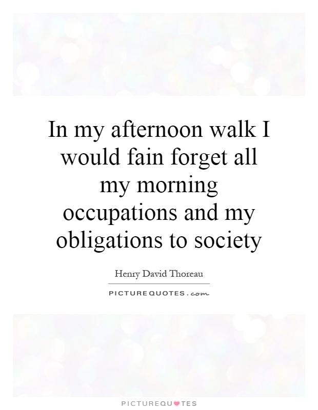 In my afternoon walk I would fain forget all my morning occupations and my obligations to society Picture Quote #1