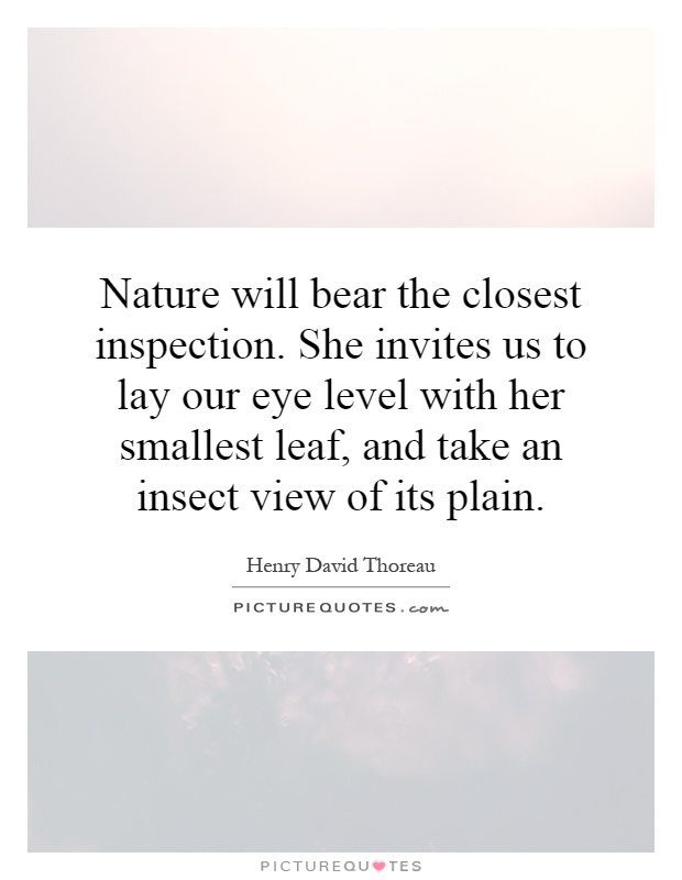 Nature will bear the closest inspection. She invites us to lay our eye level with her smallest leaf, and take an insect view of its plain Picture Quote #1