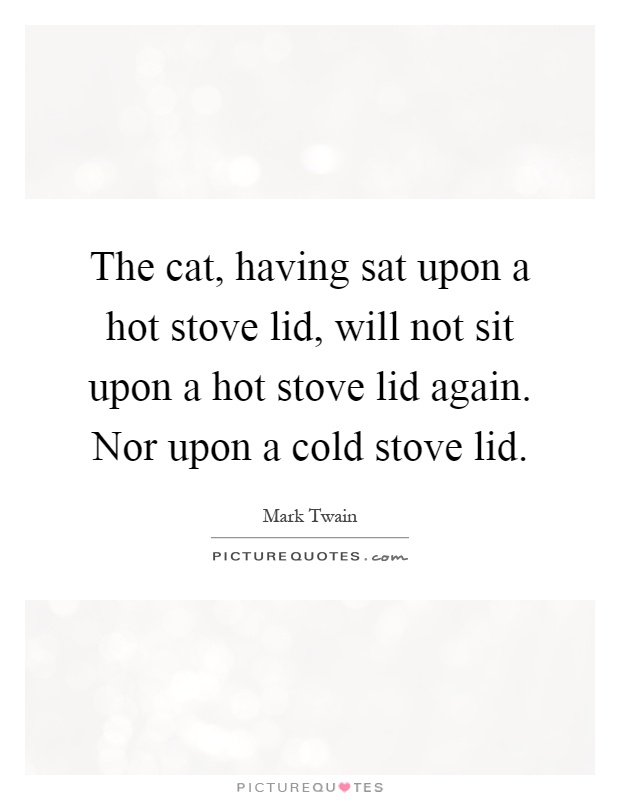 The cat, having sat upon a hot stove lid, will not sit upon a hot stove lid again. Nor upon a cold stove lid Picture Quote #1