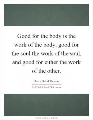 Good for the body is the work of the body, good for the soul the work of the soul, and good for either the work of the other Picture Quote #1