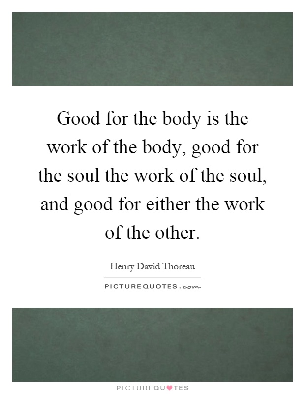 Good for the body is the work of the body, good for the soul the work of the soul, and good for either the work of the other Picture Quote #1