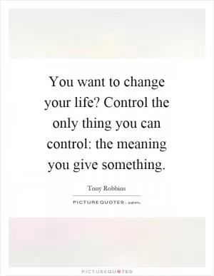 You want to change your life? Control the only thing you can control: the meaning you give something Picture Quote #1