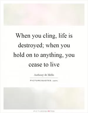 When you cling, life is destroyed; when you hold on to anything, you cease to live Picture Quote #1