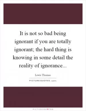It is not so bad being ignorant if you are totally ignorant; the hard thing is knowing in some detail the reality of ignorance Picture Quote #1