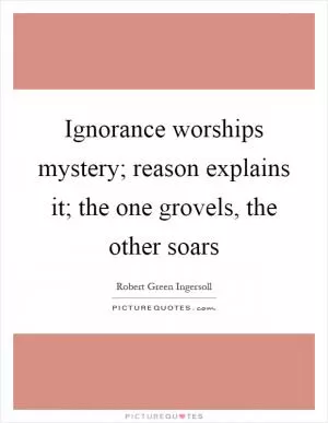 Ignorance worships mystery; reason explains it; the one grovels, the other soars Picture Quote #1