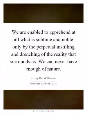 We are enabled to apprehend at all what is sublime and noble only by the perpetual instilling and drenching of the reality that surrounds us. We can never have enough of nature Picture Quote #1