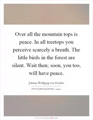 Over all the mountain tops is peace. In all treetops you perceive scarcely a breath. The little birds in the forest are silent. Wait then; soon, you too, will have peace Picture Quote #1