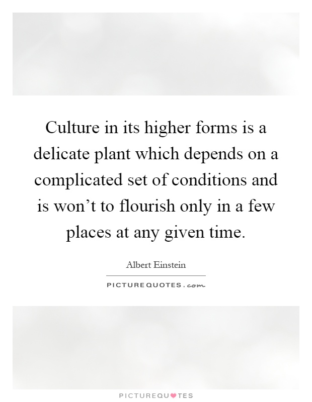 Culture in its higher forms is a delicate plant which depends on a complicated set of conditions and is won't to flourish only in a few places at any given time Picture Quote #1