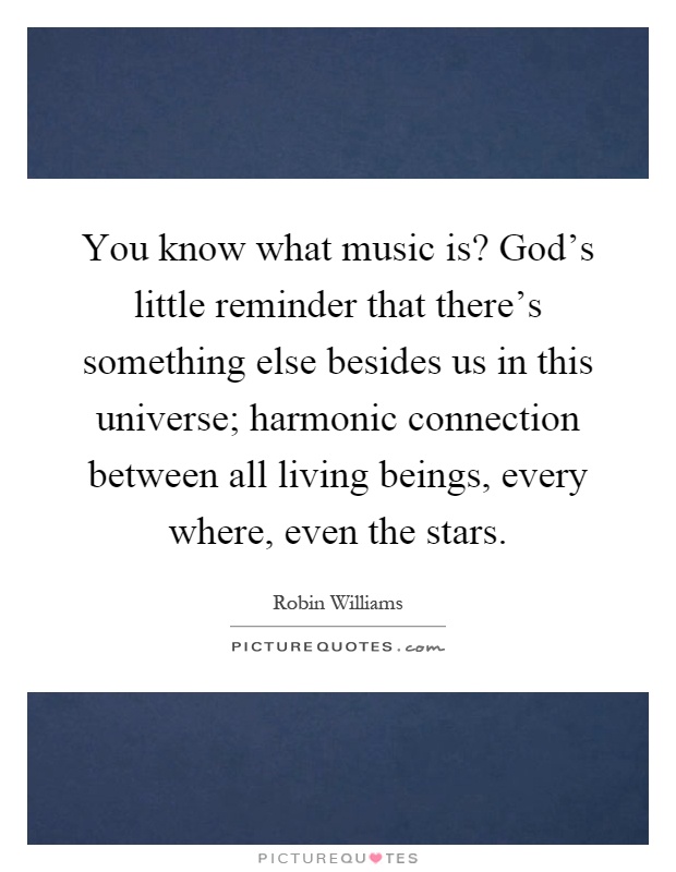 You know what music is? God's little reminder that there's something else besides us in this universe; harmonic connection between all living beings, every where, even the stars Picture Quote #1