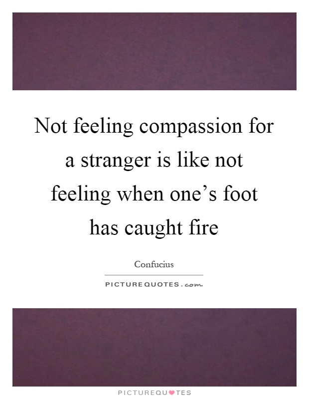 Not feeling compassion for a stranger is like not feeling when one's foot has caught fire Picture Quote #1