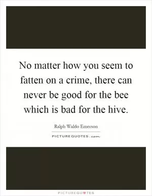 No matter how you seem to fatten on a crime, there can never be good for the bee which is bad for the hive Picture Quote #1