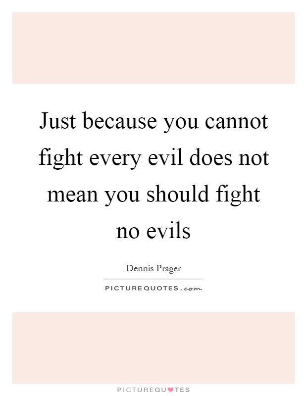 Just because you cannot fight every evil does not mean you should fight no evils Picture Quote #1