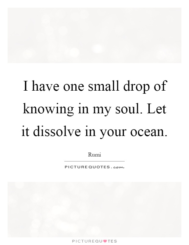 I have one small drop of knowing in my soul. Let it dissolve in your ocean Picture Quote #1