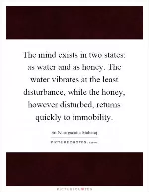 The mind exists in two states: as water and as honey. The water vibrates at the least disturbance, while the honey, however disturbed, returns quickly to immobility Picture Quote #1