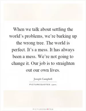 When we talk about settling the world’s problems, we’re barking up the wrong tree. The world is perfect. It’s a mess. It has always been a mess. We’re not going to change it. Our job is to straighten out our own lives Picture Quote #1