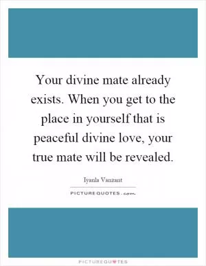 Your divine mate already exists. When you get to the place in yourself that is peaceful divine love, your true mate will be revealed Picture Quote #1
