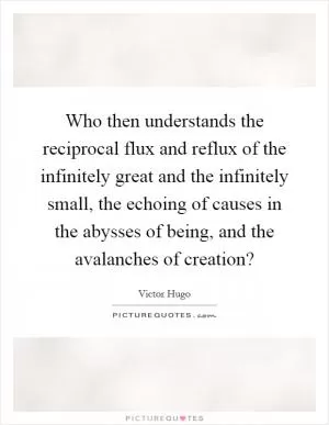 Who then understands the reciprocal flux and reflux of the infinitely great and the infinitely small, the echoing of causes in the abysses of being, and the avalanches of creation? Picture Quote #1