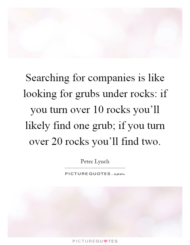 Searching for companies is like looking for grubs under rocks: if you turn over 10 rocks you'll likely find one grub; if you turn over 20 rocks you'll find two Picture Quote #1