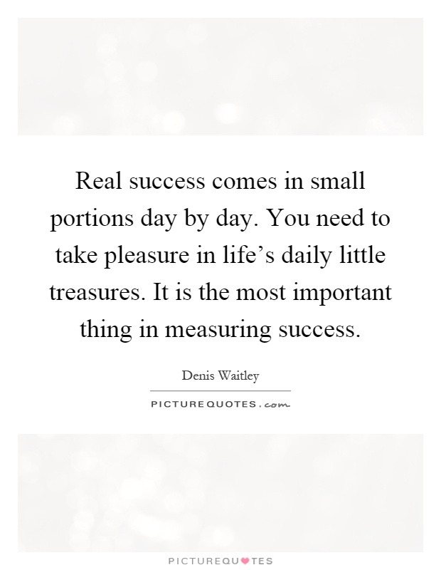Real success comes in small portions day by day. You need to take pleasure in life's daily little treasures. It is the most important thing in measuring success Picture Quote #1