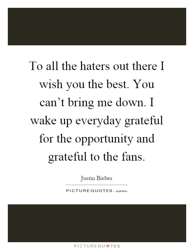 To all the haters out there I wish you the best. You can't bring me down. I wake up everyday grateful for the opportunity and grateful to the fans Picture Quote #1