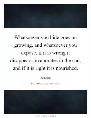 Whatsoever you hide goes on growing, and whatsoever you expose, if it is wrong it disappears, evaporates in the sun, and if it is right it is nourished Picture Quote #1