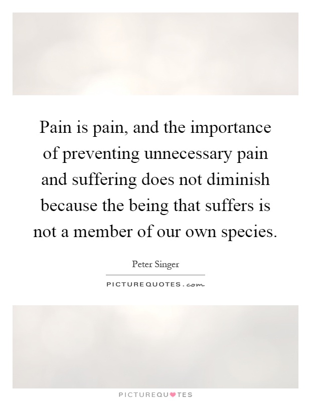 Pain is pain, and the importance of preventing unnecessary pain and suffering does not diminish because the being that suffers is not a member of our own species Picture Quote #1