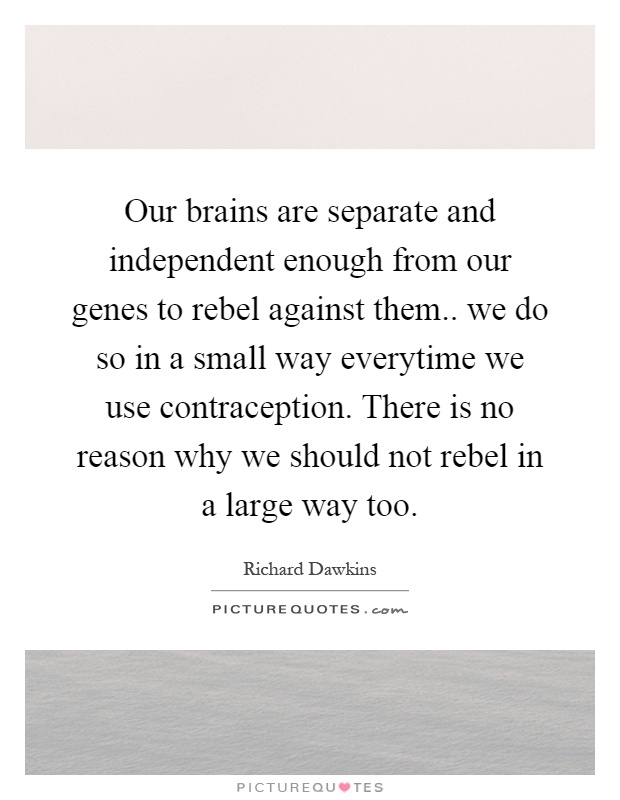 Our brains are separate and independent enough from our genes to rebel against them.. we do so in a small way everytime we use contraception. There is no reason why we should not rebel in a large way too Picture Quote #1